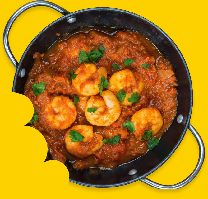 Delicious prawns served in a curry sauce
